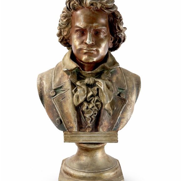 Vintage Beethoven Bust Hollow Metal Spelter Statue 11” Classical Composer